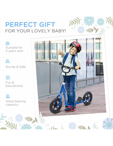 HOMCOM Teen Push Scooter Kids Children Stunt Scooter Bike Bicycle Ride On 12" EVA Tyres, Blue