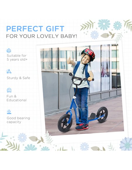 HOMCOM Teen Push Scooter Kids Children Stunt Scooter Bike Bicycle Ride On 12" EVA Tyres, Blue - pic 4383 | FastDaddyshop