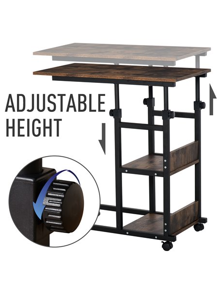 HOMCOM C-Shaped Side Table Industrial Mobile Rolling End Desk with 3-Tier Storage Shelving, Adjustable Height, Wheels 833-800 - pic 43831 | FastDaddyshop