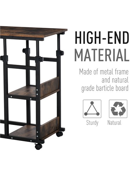 HOMCOM C-Shaped Side Table Industrial Mobile Rolling End Desk with 3-Tier Storage Shelving, Adjustable Height, Wheels 833-800 - pic 43832 | FastDaddyshop