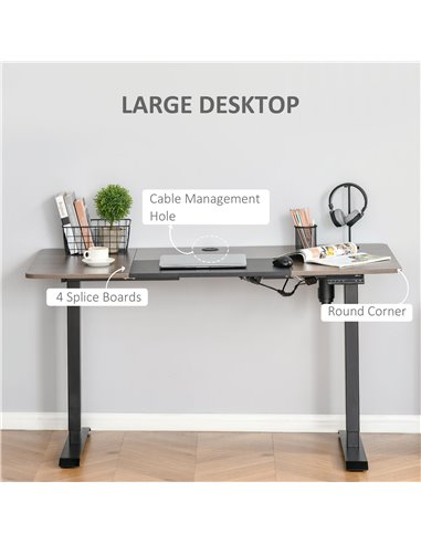 Vinsetto Height Adjustable Electric Standing Desk with 4 Automatic Memory Preset 140cm x 70cm Tabletop Stand Up Desk for Home Of