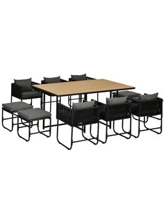 Outsunny Patio 11 PCs PE Rattan Dining Set, Black 861-066V70BK
