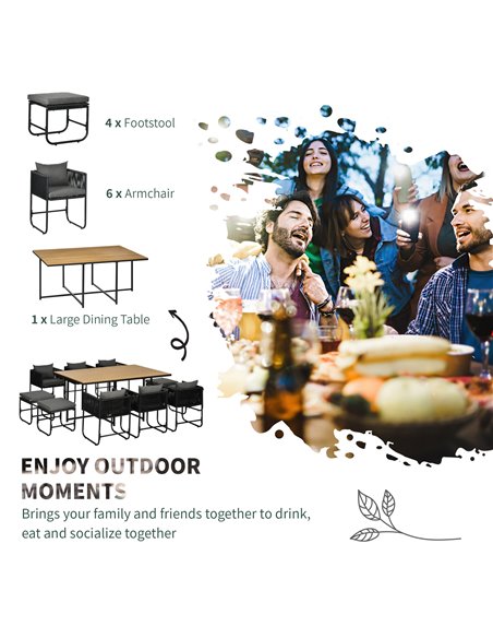 Outsunny Patio 11 PCs PE Rattan Dining Set, Black 861-066V70BK - pic 43846 | FastDaddyshop