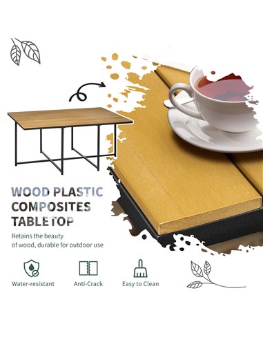 Outsunny Patio 11 PCs PE Rattan Dining Set, Garden Round Wicker 10-seater Table & Chair Sets, with Wood Grain Plastic Top, Space