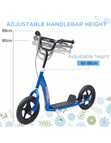 HOMCOM Teen Push Scooter Kids Children Stunt Scooter Bike Bicycle Ride On 12" EVA Tyres, Blue