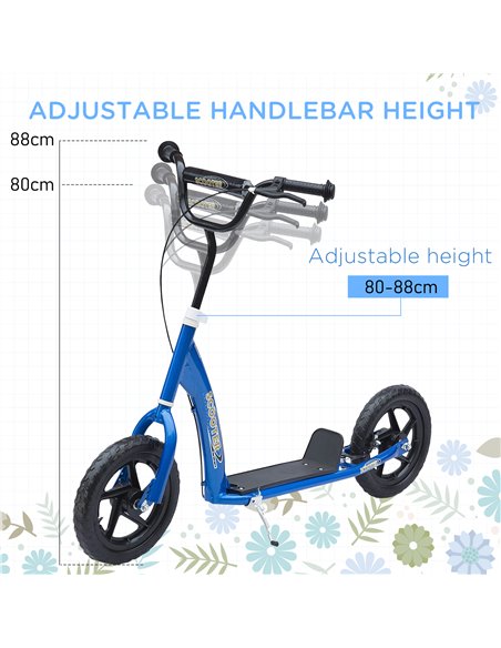 HOMCOM Teen Push Scooter Kids Children Stunt Scooter Bike Bicycle Ride On 12" EVA Tyres, Blue - pic 4385 | FastDaddyshop
