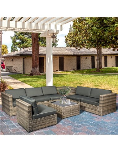 Outsunny 6-Seater Outdoor Rattan Wicker Sofa Set, Mixed Brown 860-072CG