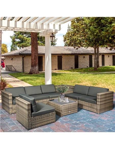 Outsunny 6-Seater Outdoor Rattan Wicker Sofa Set, Mixed Brown 860-072CG - pic 43853 | FastDaddyshop