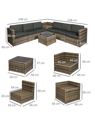 Outsunny 6-Seater Outdoor Rattan Wicker Sofa Set, Mixed Brown 860-072CG