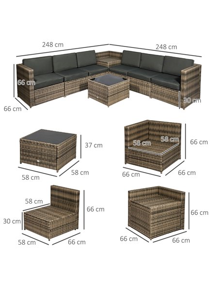 Outsunny 6-Seater Outdoor Rattan Wicker Sofa Set, Mixed Brown 860-072CG - pic 43854 | FastDaddyshop