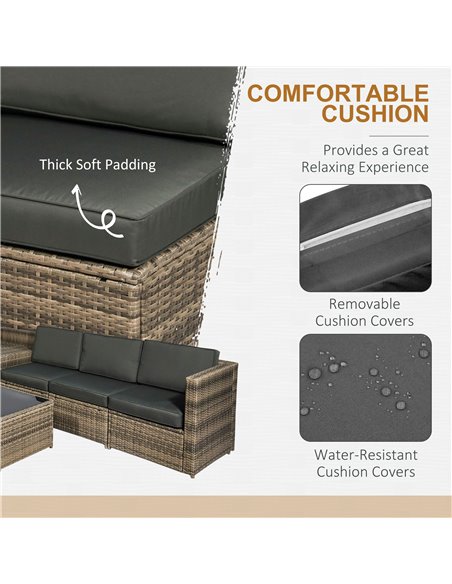 Outsunny 6-Seater Outdoor Rattan Wicker Sofa Set with Hidden Storage Side Table and Cushions, Mixed Brown 860-072CG - pic 43856 | FastDaddyshop