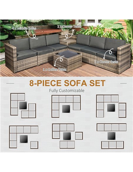 Outsunny 6-Seater Outdoor Rattan Wicker Sofa Set with Hidden Storage Side Table and Cushions, Mixed Brown 860-072CG - pic 43857 | FastDaddyshop