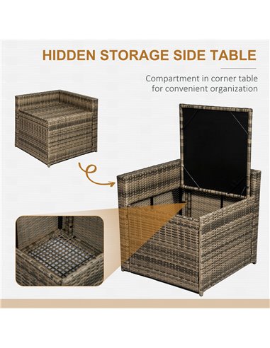 Outsunny 6-Seater Outdoor Rattan Wicker Sofa Set with Hidden Storage Side Table and Cushions, Mixed Brown 860-072CG
