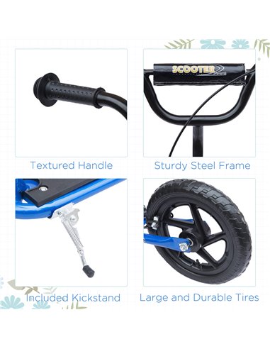 HOMCOM Teen Push Scooter Kids Children Stunt Scooter Bike Bicycle Ride On 12" EVA Tyres, Blue