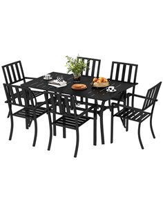 Outsunny 7 Pieces Garden Table and 6 Chairs Set, Black 84G-297V00BK
