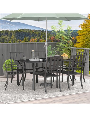 Outsunny 7 Pieces Garden Table and 6 Chairs Set, Black 84G-297V00BK