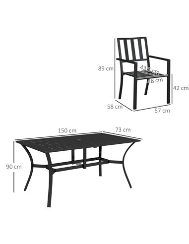 Outsunny 7 Pieces Garden Table and 6 Chairs Set, Black 84G-297V00BK