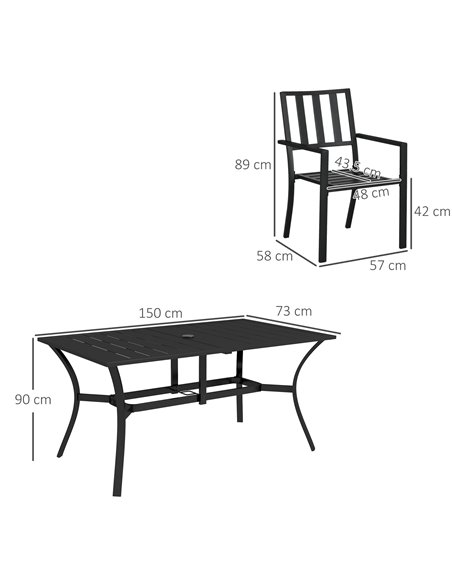 Outsunny 7 Pieces Garden Table and 6 Chairs Set, Black 84G-297V00BK - pic 43872 | FastDaddyshop