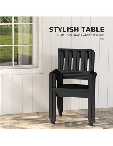Outsunny 7 Pieces Garden Table and Chairs 6 Seater Outdoor Table and Chairs with Umbrella Hole, for Poolside, Garden, Black 84G-