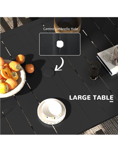 Outsunny 7 Pieces Garden Table and Chairs 6 Seater Outdoor Table and Chairs with Umbrella Hole, for Poolside, Garden, Black 84G-