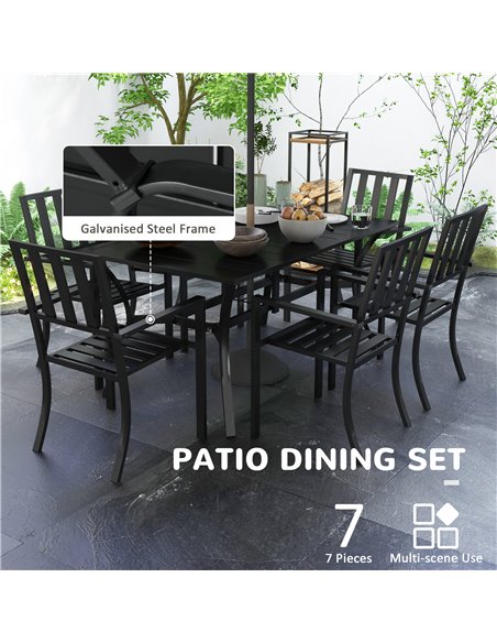 Outsunny 7 Pieces Garden Table and Chairs 6 Seater Outdoor Table and Chairs with Umbrella Hole, for Poolside, Garden, Black 84G- - pic 43875 | FastDaddyshop
