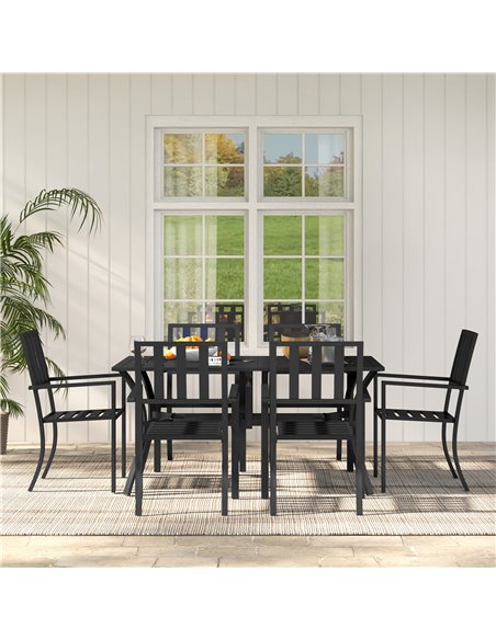 Outsunny 7 Pieces Garden Table and Chairs 6 Seater Outdoor Table and Chairs with Umbrella Hole, for Poolside, Garden, Black 84G- - pic 43876 | FastDaddyshop