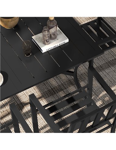 Outsunny 7 Pieces Garden Table and Chairs 6 Seater Outdoor Table and Chairs with Umbrella Hole, for Poolside, Garden, Black 84G-