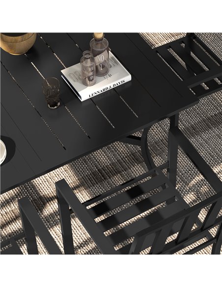 Outsunny 7 Pieces Garden Table and Chairs 6 Seater Outdoor Table and Chairs with Umbrella Hole, for Poolside, Garden, Black 84G- - pic 43877 | FastDaddyshop