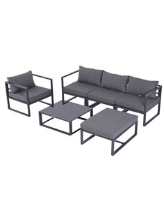 Outsunny 6 PCs Outdoor Indoor Sectional Sofa Set Thick Padded Cushions Aluminium Frame 5 Seaters 1 Coffee Table Footrest Grey 86