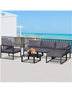 Outsunny 6 PCs Outdoor Indoor Sectional Sofa Set Thick Padded Cushions Aluminium Frame 5 Seaters 1 Coffee Table Footrest Grey 86 2