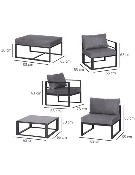 Outsunny 6 PCs Outdoor Indoor Sectional Sofa Set Thick Padded Cushions Aluminium Frame 5 Seaters 1 Coffee Table Footrest Grey 86 - pic 43881 | FastDaddyshop