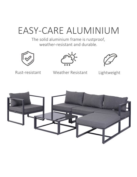 Outsunny 6 PCs Outdoor Indoor Sectional Sofa Set Thick Padded Cushions Aluminium Frame 5 Seaters 1 Coffee Table Footrest Grey 86 - pic 43882 | FastDaddyshop