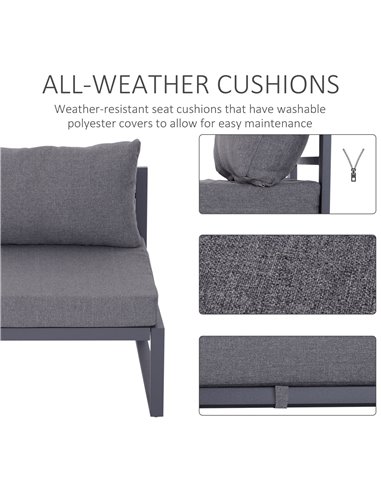 Outsunny 6 PCs Outdoor Indoor Sectional Sofa Set Thick Padded Cushions Aluminium Frame 5 Seaters 1 Coffee Table Footrest Grey 86