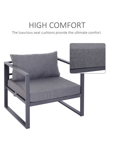 Outsunny 6 PCs Outdoor Indoor Sectional Sofa Set Thick Padded Cushions Aluminium Frame 5 Seaters 1 Coffee Table Footrest Grey 86