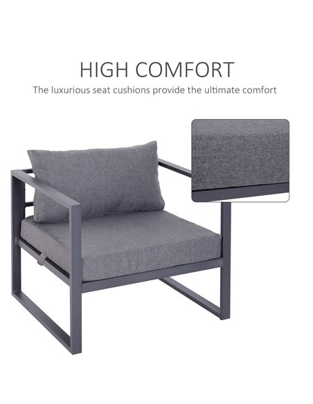 Outsunny 6 PCs Outdoor Indoor Sectional Sofa Set Thick Padded Cushions Aluminium Frame 5 Seaters 1 Coffee Table Footrest Grey 86 - pic 43884 | FastDaddyshop
