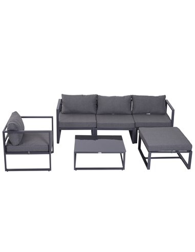 Outsunny 6 PCs Outdoor Indoor Sectional Sofa Set Thick Padded Cushions Aluminium Frame 5 Seaters 1 Coffee Table Footrest Grey 86