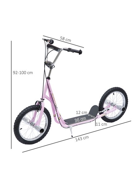 HOMCOM Youth Scooter Adult Teen Push Scooter Kids Children Stunt Scooter Bike Bicycle Ride On 16" Pneumatic Tyres , Pink - pic 4390 | FastDaddyshop