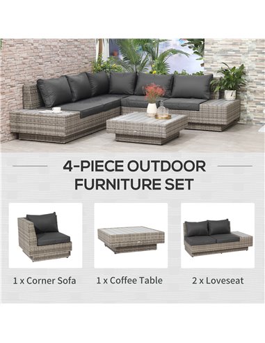Outsunny 5-Seater Rattan Garden Furniture Outdoor Set, Light Grey 860-075LG