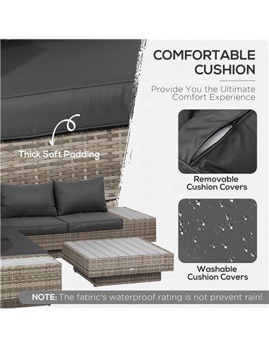 Outsunny 5-Seater Rattan Garden Furniture Outdoor Sectional Corner Sofa and Coffee Table Set  Conservatory Wicker Weave w/ Armre