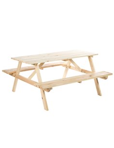Outsunny 4 Seater Wooden Picnic Table Bench, Natural Wood Colour 84B-193