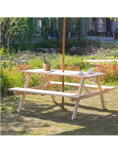 Outsunny 4 Seater Wooden Picnic Table Bench, Natural Wood Colour 84B-193 2