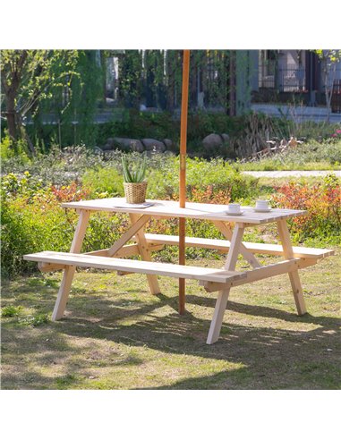 Outsunny 4 Seater Wooden Picnic Table Bench, Natural Wood Colour 84B-193