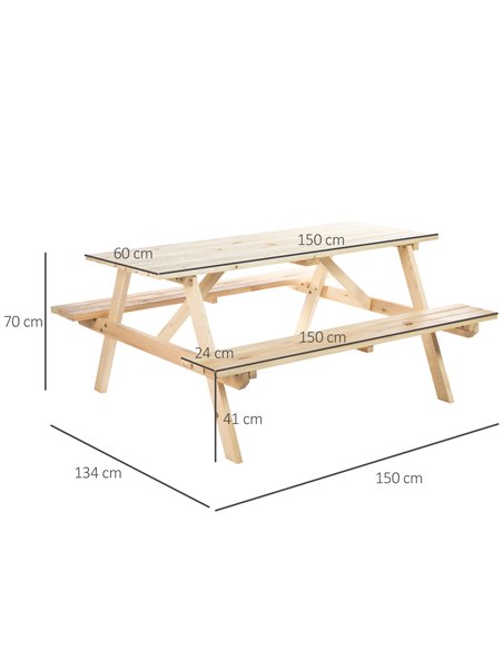 Outsunny 4 Seater Wooden Picnic Table Bench, Natural Wood Colour 84B-193 - pic 43908 | FastDaddyshop