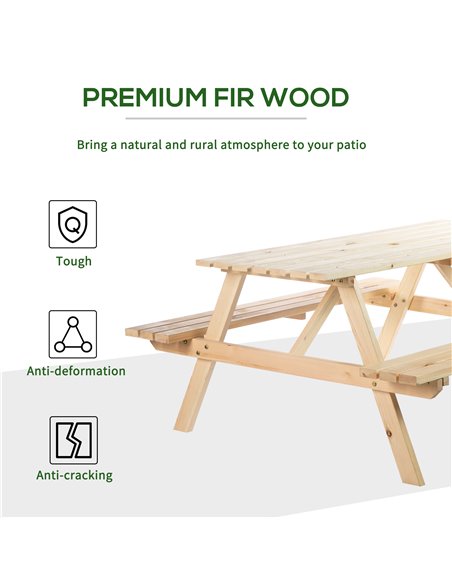 Outsunny 4 Seater Wooden Picnic Table Bench for Outdoor Garden or Patio w/ Parasol Cutout 150 cm 84B-193 - pic 43910 | FastDaddyshop