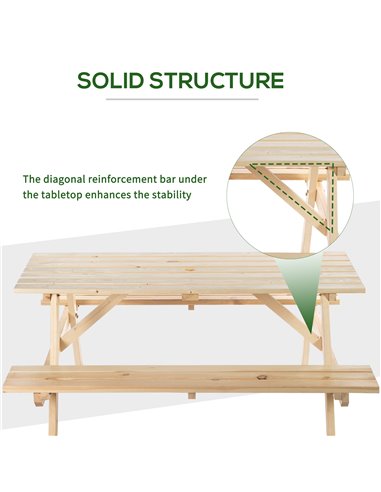 Outsunny 4 Seater Wooden Picnic Table Bench for Outdoor Garden or Patio w/ Parasol Cutout 150 cm 84B-193