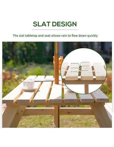 Outsunny 4 Seater Wooden Picnic Table Bench for Outdoor Garden or Patio w/ Parasol Cutout 150 cm 84B-193