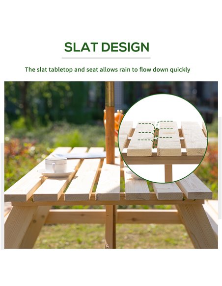 Outsunny 4 Seater Wooden Picnic Table Bench for Outdoor Garden or Patio w/ Parasol Cutout 150 cm 84B-193 - pic 43912 | FastDaddyshop