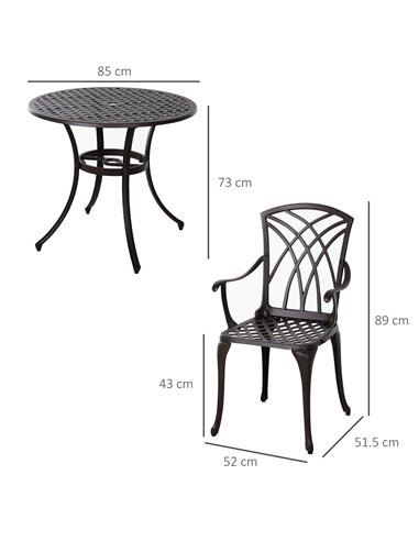 Outsunny Cast Aluminium 4-Seater Outdoor Garden Set, Brown 84B-346