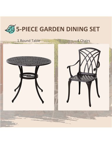 Outsunny Cast Aluminium 4-Seater Outdoor Garden Table & Chair Set Brown 84B-346