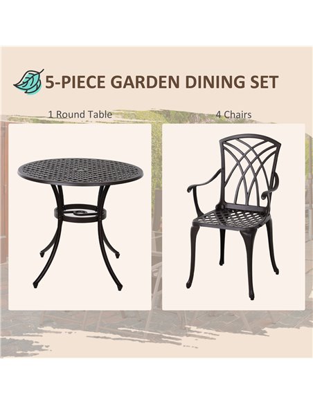 Outsunny Cast Aluminium 4-Seater Outdoor Garden Table & Chair Set Brown 84B-346 - pic 43918 | FastDaddyshop